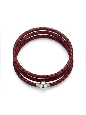 Linx Triple Burgundy Leather Braided Cord Bracelet with Magnetic Clasp